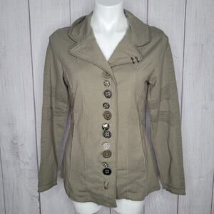 Neon Buddha Wearable Art Brown Stretch Fabric Collared Jacket Womens Size S